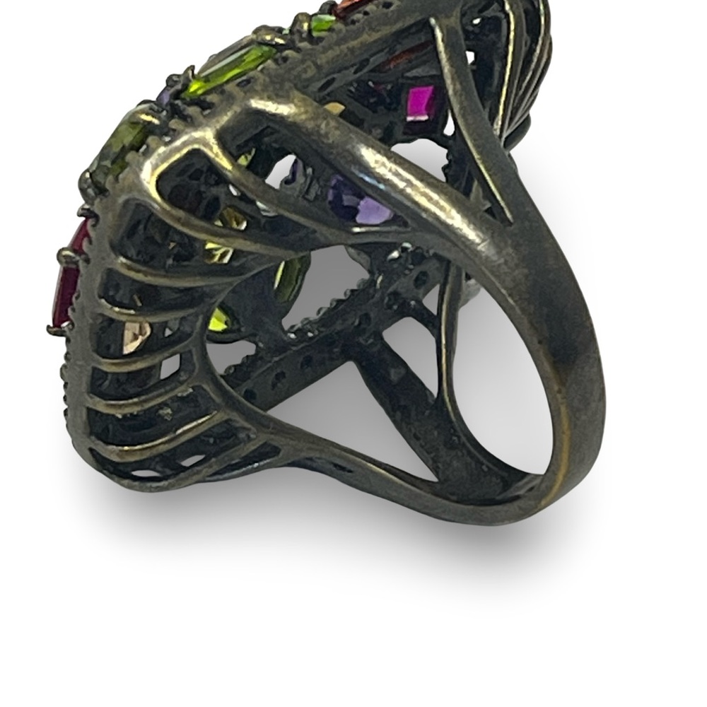 Multicolor Gemstone Statement Ring Size 7 - image 6